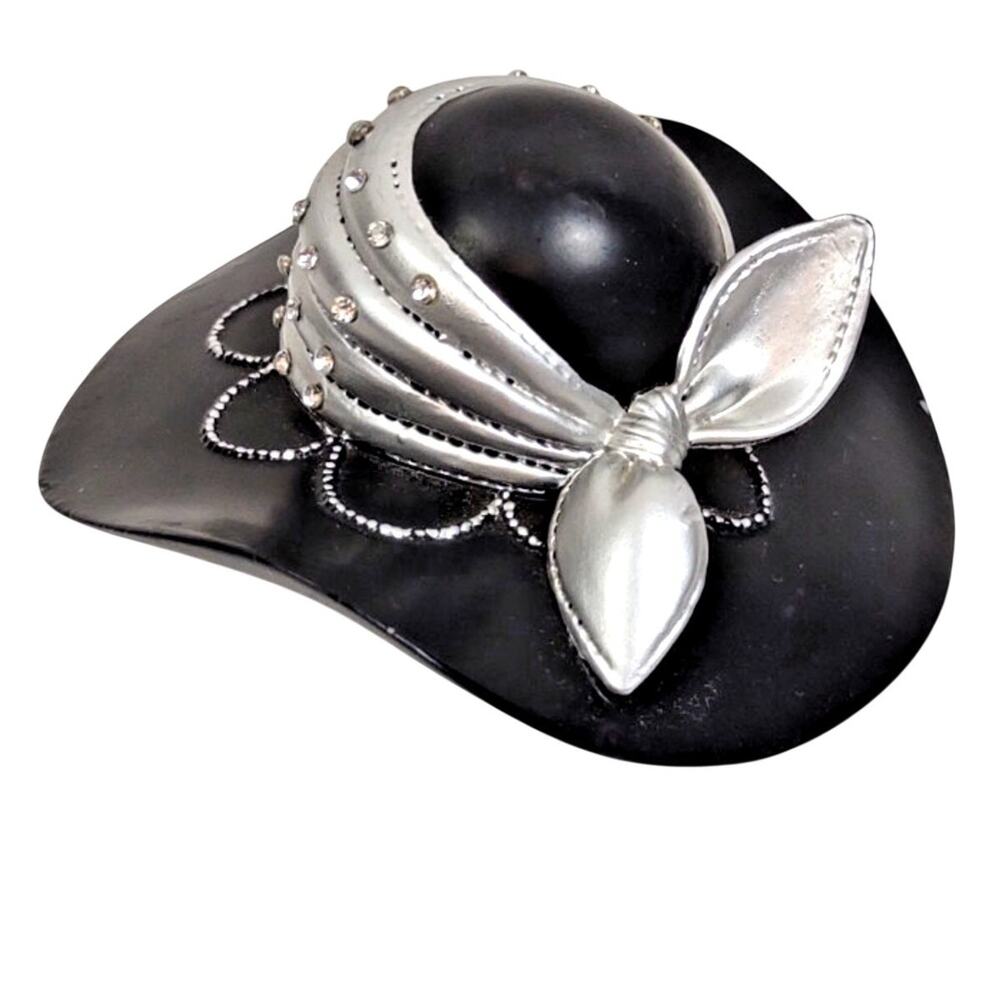Vintage SARNA Resin Trinket Box Hat Figurine "Moonlighting" Vanity Hat Decor